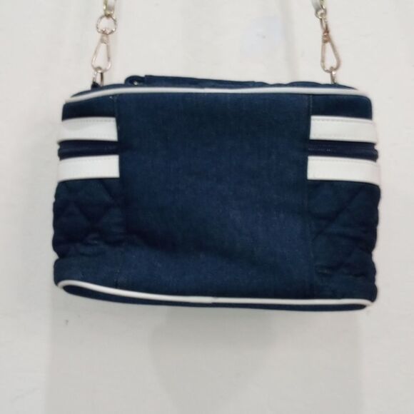 Vintage Raquel Wolf New York Quilted Denim Zip Around Train Case Crossbody Purse - Picture 4 of 9